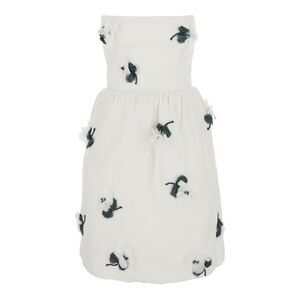 Shushu/Tong Women White Linen Strapless 'Floral Appliqué' Dress For Women